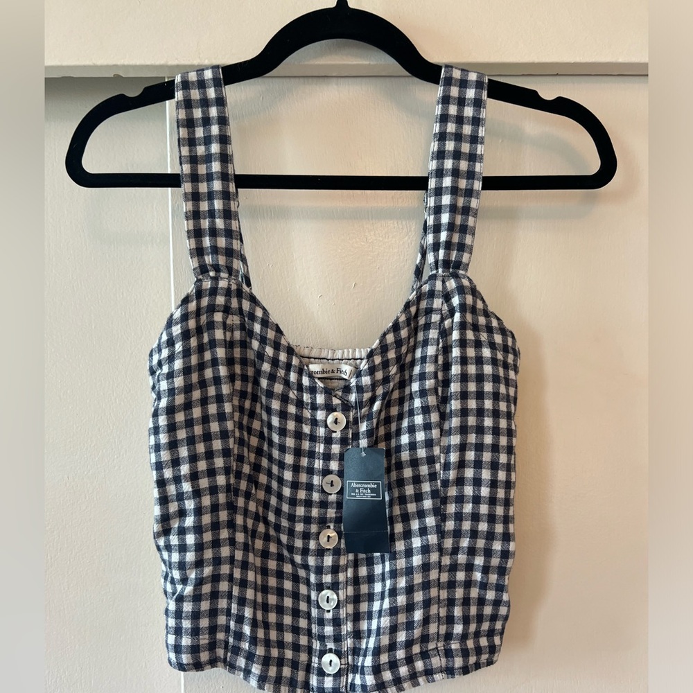 Abercrombie & Fitch Linen Blend Gingham Crop Tank Top S